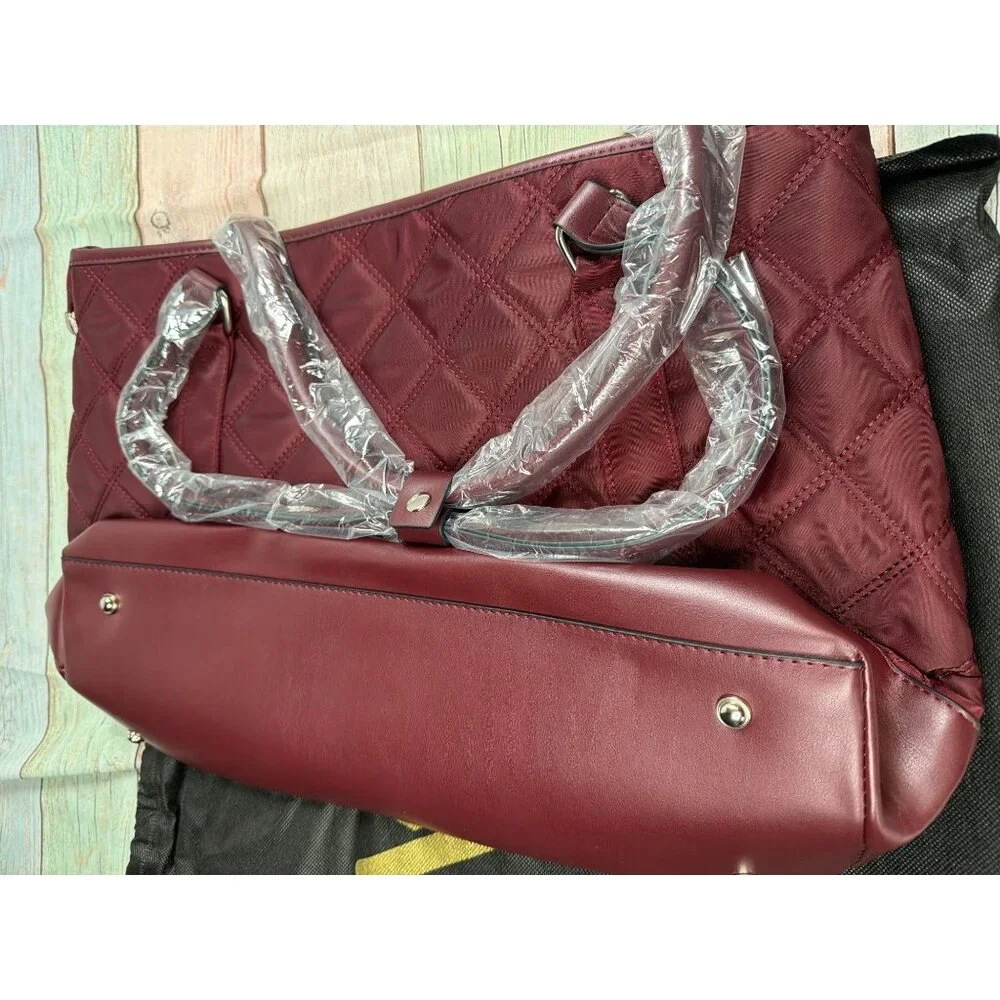 Vanessa Williams Quilted Laptop Tote Bag Dark Red With Dust Bag New